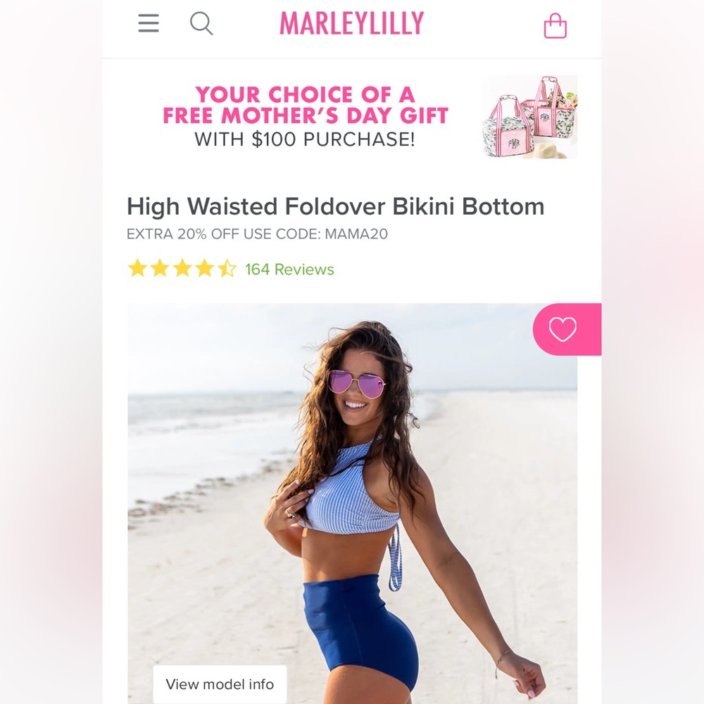 NWT Marleylilly high waisted foldover bikini bottom. Navy, size XL